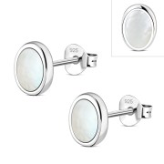 Mother of Pearl Oval Silver Stud Earrings, e346